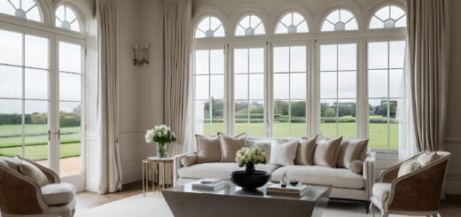 Styled show home living room with every surface clear
