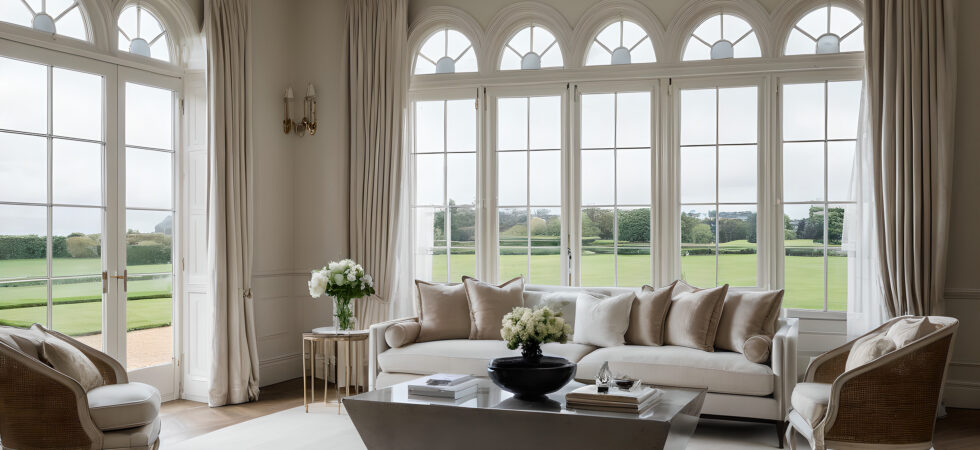 Styled show home living room with every surface clear