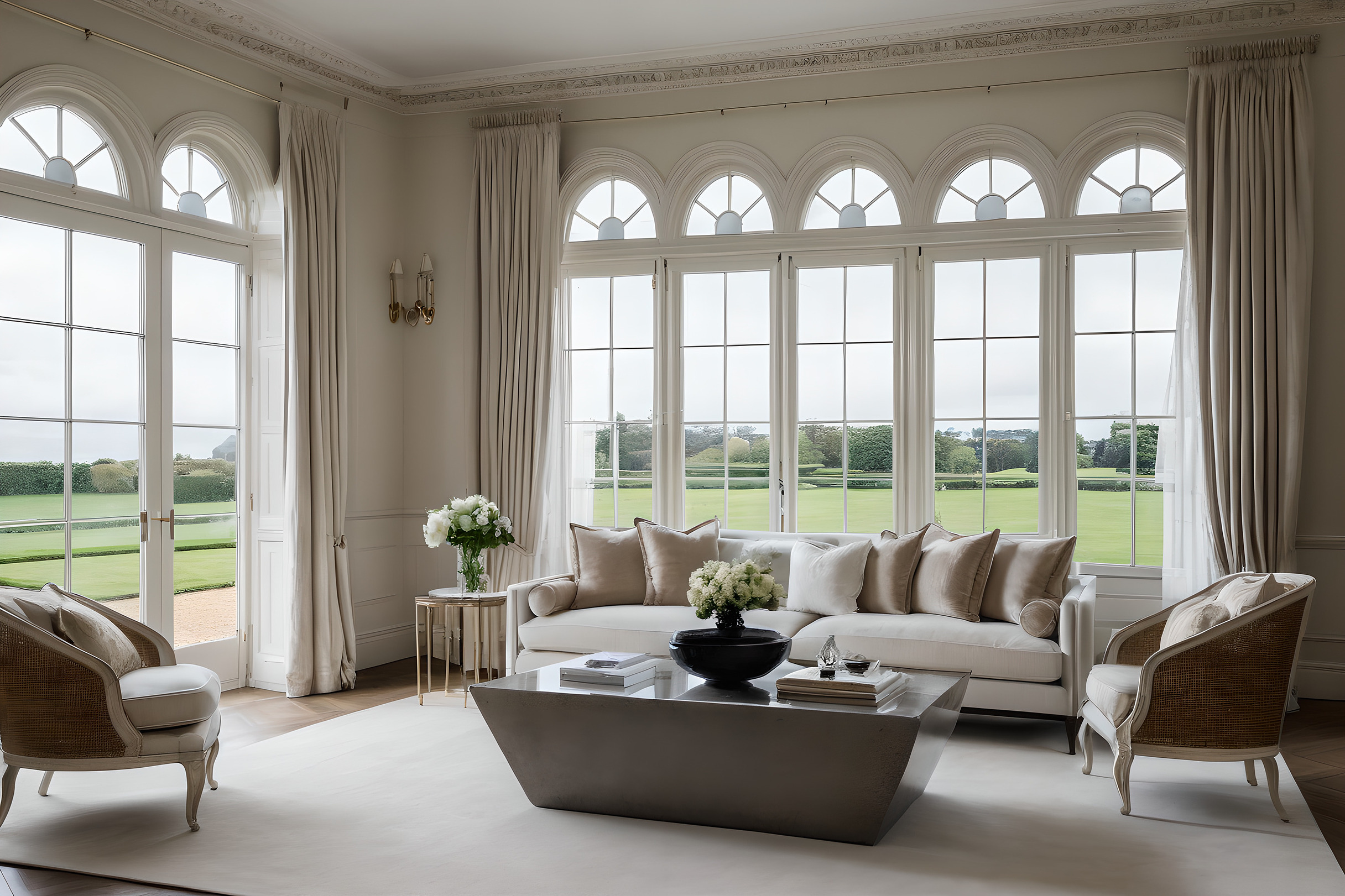Styled show home living room with every surface clear